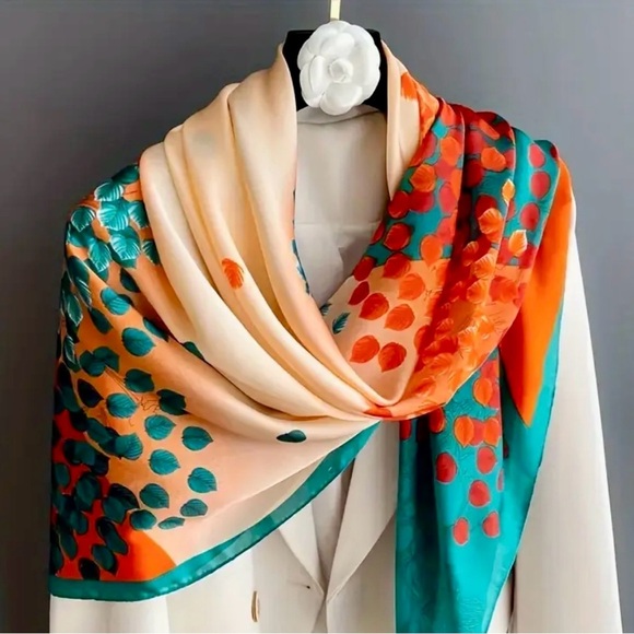 Elegant Multicolor Scarf Vintage Leaf Pattern Scarf,Soft Polyester silk feeling - Picture 1 of 5